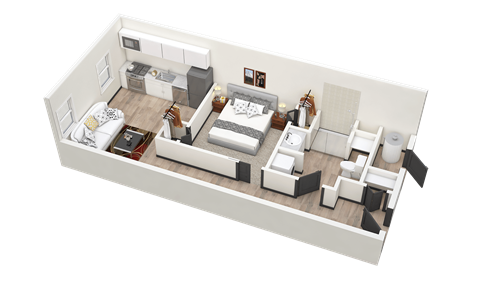 Floor plan for 1 bed, 1 bath, 450 sqft